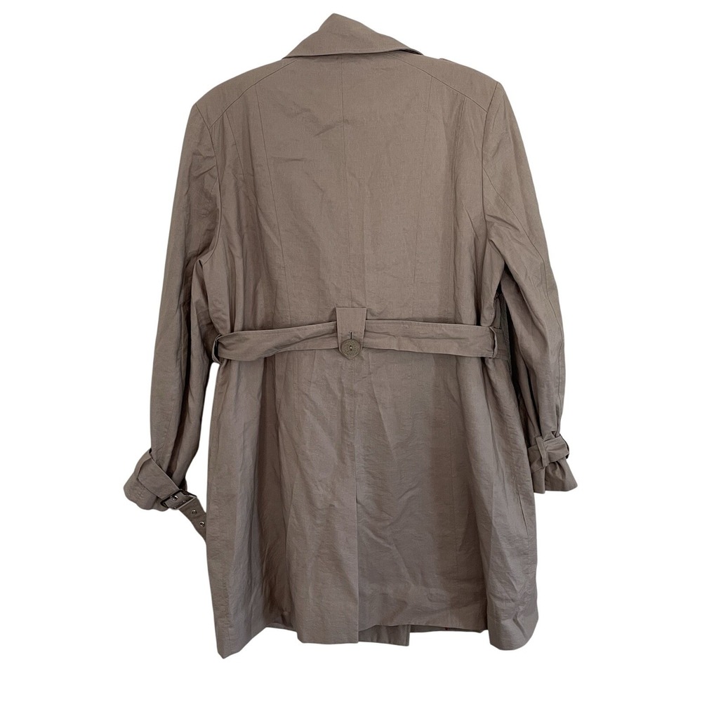 EUC Womens Tahari Tan Beige Neutral Trench Coat Ruffles Belt Dressy Nylon Medium - Picture 4 of 10